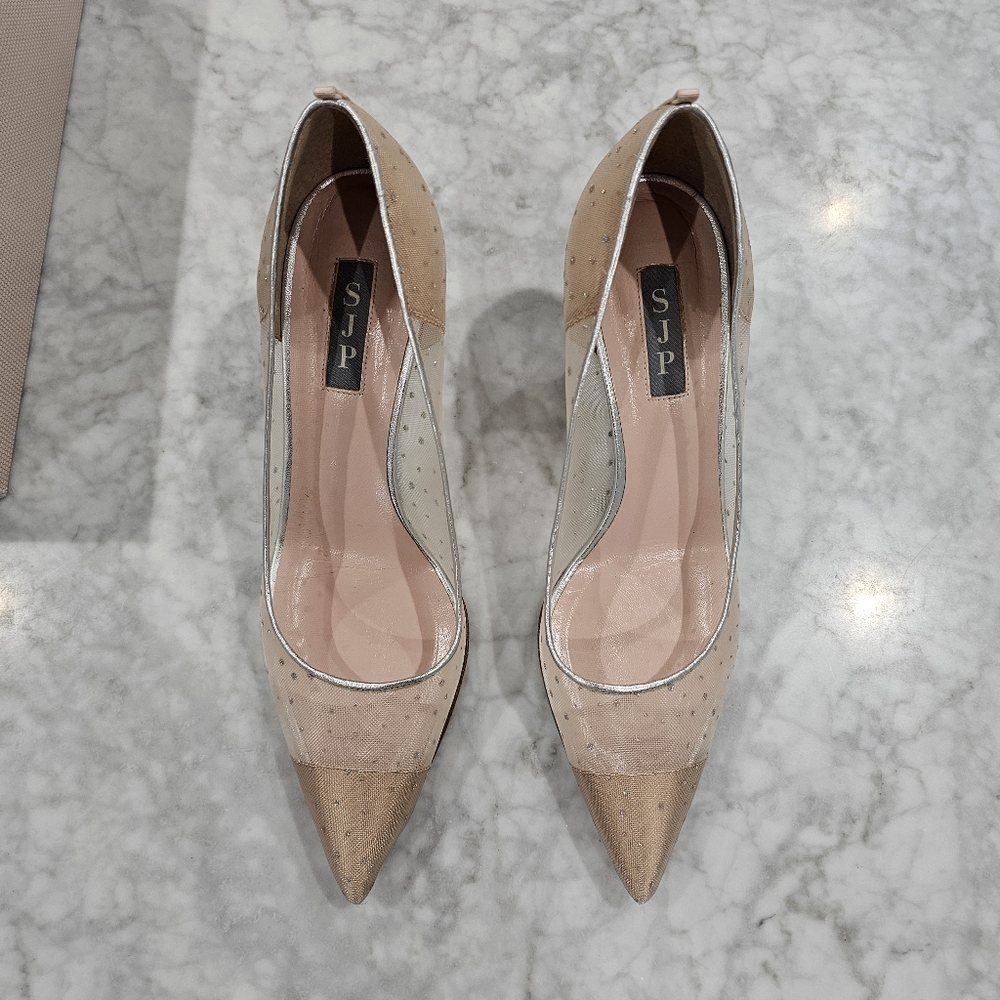 SJP Sarah Jessica Parker Nude Mesh Crystal Mid Height Pointed Heels size 40 - Picture 2 of 7